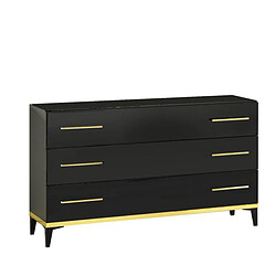 Dansmamaison Commode 3 tiroirs Noir brillant/Or - LADABI