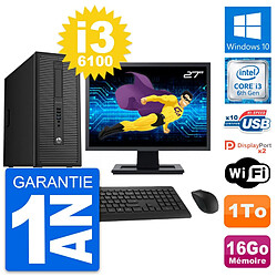 PC Tour HP 800 G2 Ecran 27" Intel i3-6100 RAM 16Go Disque Dur 1To Windows 10 Wifi - Occasion