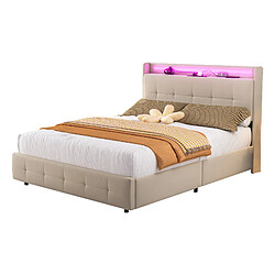 ComfortXL Lit 140x200 cm avec tête de lit USB, LED, 2 tiroirs et lit d'appoint. Cadre robuste en bois, gris.