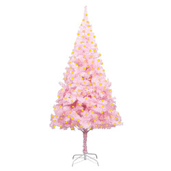 vidaXL Sapin de Noël artificiel pré-éclairé et support rose 210 cm PVC 