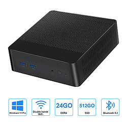 VANWIN Mini PC Intel Alder Lake-N100(jusqu'à 3,4 GHz) windows 11 pro Mini Ordinateur avec 24 Go DDR4 512Go M.2 NVMe SSD WiFi 6 BT5.2, 4K UHD Gigabit Ethernet-Noir