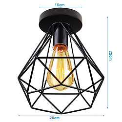 Stoex 2pcs Plafonnier cage design diamnt en métal fer 20cm, Lustres abat jours retro industriel luminaire E27 Edison , Noir pas cher