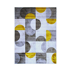 Thedecofactory MODERN - Tapis motifs arcs de cercle et carrés gris, jaune et crème 160x230