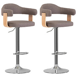 vidaXL Tabourets de bar lot de 2 taupe bois courbé et tissu 