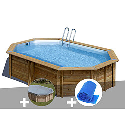 Kit piscine bois Gré Vermela 6,72 x 4,72 x 1,46 m + Bâche hiver + Bâche à bulles