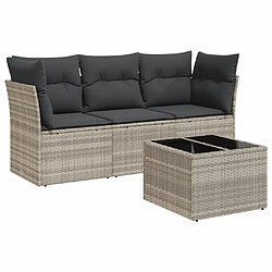 vidaXL Salon de jardin 4 pcs avec coussins gris clair résine tressée