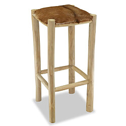 Avis vidaXL Tabouret de bar Cuir véritable et bois de teck solide