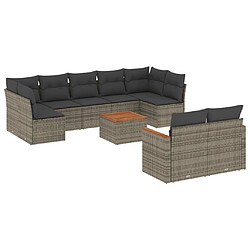 vidaXL Salon de jardin avec coussins 10 pcs gris résine tressée