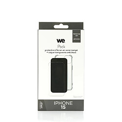 WE PACK verre trempé et coque de protection transparente IPHONE 15: 1 Verre trempé dureté 9H Glass + 1 Coque de protection TPU Transparent