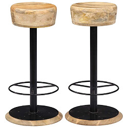 Helloshop26 Lot de deux tabourets de bar design chaise siège bois de manguier solide 1202092 