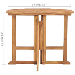 vidaXL Table à dîner pliable de jardin Ø90x75 cm Bois de teck solide pas cher