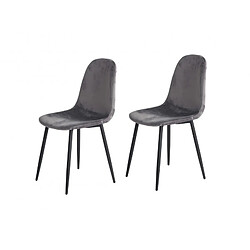 Meubletmoi Lot de 2 chaises en velours gris foncé et pieds métal noir - BIBA