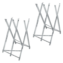 ECD Germany Lot de 2 Chevalets de Sciage pour Tronçonneuse, 3 Positions, en Métal Galvanisé, Capacité de charge 150 kg, Pliable Réglable, 83x74,5x84,5 cm, Cadre de Sciage, Chevalet de Scie avec Dents