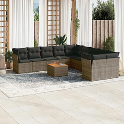 vidaXL Salon de jardin 11 pcs avec coussins gris résine tressée 