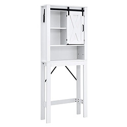 Helloshop26 Meuble wc au-dessus de toilettes en bois 3 étagères avec porte coulissante pour salle de bain 68x22x171cm 20_0004922 