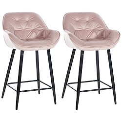 Decoshop26 Lot de 2 tabourets de bar chaises hautes assise effet capitonnée en velours rose et métal noir 10_0004164 