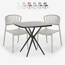 Ahd Amazing Home Design Ensemble 2 Chaises Table Carrée Noire 70x70cm Design Extérieur Magus Dark, Couleur: Gris