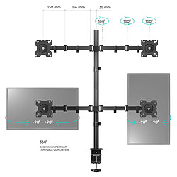 Avis ONKRON Bras 4 Ecran 13-32 - 8 kg Chacun - VESA 75x75&amp;100x100 - Inclinable Pivotant Rotatif D421E-B Noir