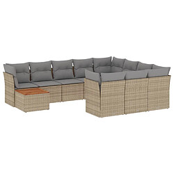 vidaXL Salon de jardin 11 pcs avec coussins beige résine tressée