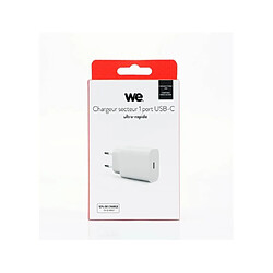 Chargeur secteur WE 1 Port USB-C : 5V/3A, 9V/3A, 12V/3A, 15V/3A, 20V/2.25A, 45W, Power Delivery, coloris blanc.