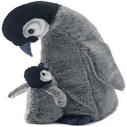 WWF peluche Maman Pingouin avec Bébé de 30 cm noir gris