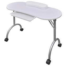 vidaXL Table à manucure pliable avec roulettes Blanc 