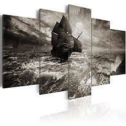 Decoshop26 Tableau toile de décoration murale impression premium en 5 parties sur châssis en bois motif Bateau dans la tempête! 100x50cm 11_0017534 