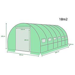 Eurospen Serre de Jardin Tunnel 18m² - bâche armée - avec fenêtres latérales et porte zipée