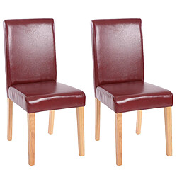 Mendler Lot de 2 chaises de séjour Littau ~ simili-cuir, brun rouge, pieds clairs