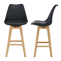 Helloshop26 Lot de 2 tabourets de bar siège avec dossier et repose-pied rembourré 105 cm noir 03_0002781 