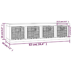 vidaXL Étagère murale avec paniers 62x18x16 cm Bois massif de noyer pas cher