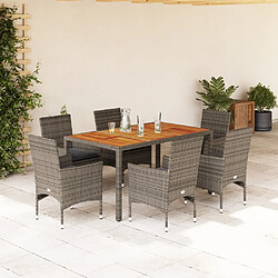 vidaXL Ensemble à manger de jardin et coussins 7 pcs gris rotin acacia 