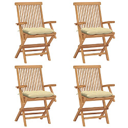 vidaXL Chaises de jardin et coussins blanc crème lot de 4 Teck massif 