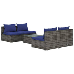 vidaXL Salon de jardin 5 pcs avec coussins résine tressée gris