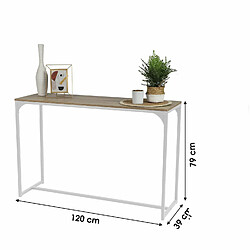 Toilinux Console Casa Blanca en panneaux de particules et Métal - L.120 cm x H.79 cm - Beige et Blanc