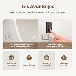 Acheter EMKE Miroir de Salle de Bain avec Éclairage, Miroir LED Asymétrique 70 x 50 cm, Interrupteur Tactile, 3 Couleurs de Lumière Réglables, Miroir Anti-Buée, IP44, Économie d'Énergie