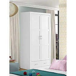 Visiodirect Placard Armoire meuble de rangement en pin massif laqué blanc - Longueur 105 x Profondeur 55 x Hauteur 200 cm