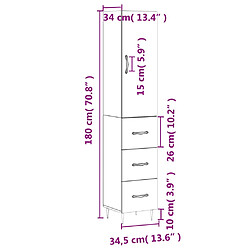 vidaXL Buffet haut Gris béton 34,5x34x180 cm Bois d'ingénierie pas cher