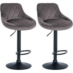 Decoshop26 Set de 2 tabourets de bar coutures décoratives losanges assise en velours gris et cadre en métal noir TDB10779