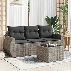 vidaXL Salon de jardin 4 pcs avec coussins gris résine tressée 