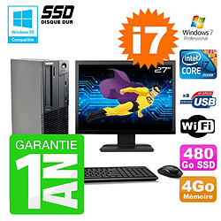 PC Lenovo M91p SFF Intel I7-2600 4Go Disque 480Go SSD Graveur Wifi W7 Ecran 27" · Occasion 