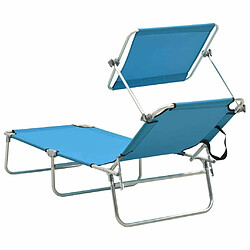 Maison Chic Chaise longue pliable avec auvent | Bain de soleil Relax | Transat acier turquoise et bleu -GKD26505 pas cher