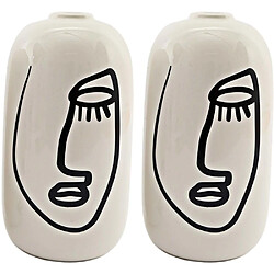 Sil Vase en dolomite motif visage 19 x 9 cm (Lot de 2). Vase en dolomite motif visage 19 x 9 cm (Lot de 2)