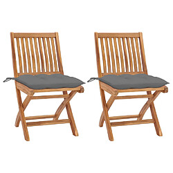 vidaXL Chaises de jardin lot de 2 et coussins gris Bois de teck massif