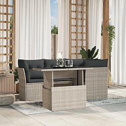 vidaXL Salon de jardin 5 pcs avec coussins gris clair résine tressée 