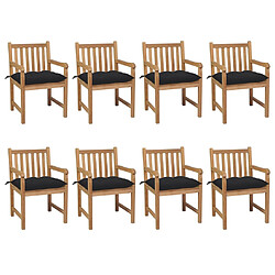 vidaXL Chaises de jardin lot de 8 avec coussins noir Bois teck solide