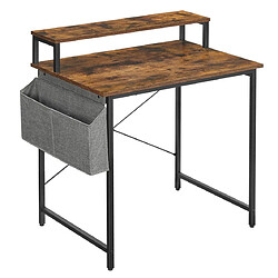 Helloshop26 Bureau informatique table d’étude avec avec support écran sac de rangement en tissu barres en x pieds réglables 85 x 55 x 90 cm style industriel marron rustique et noir 12_0001317 