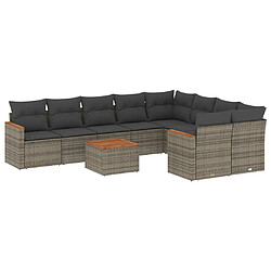 vidaXL Salon de jardin avec coussins 10 pcs gris résine tressée