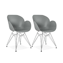 Mes Lot de 2 fauteuils design gris piétement métal - UMILA