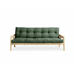 Inside 75 Canapé convertible futon GRAB pin naturel coloris vert olive couchage 130 cm.